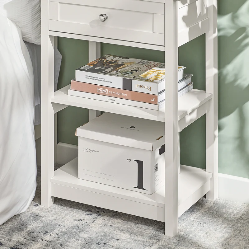 SoBuy FBT46-W Table de Chevet avec 1 Tiroir & 2 Étagères, Table d'appoint Moderne, Blanche, L45 x P30 x H68cm