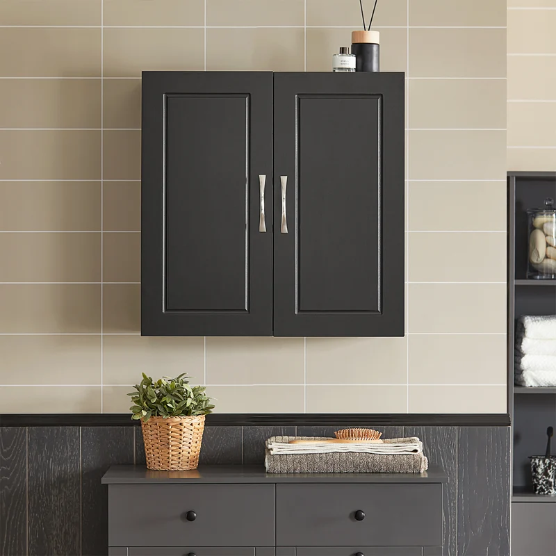 SoBuy FRG231-SCH Meuble Haut Salle de Bain Suspendu Armoire Murale avec Étagère Réglable et Porte Rangement Mural Compact pour Salle de Bain, WC ou Cuisine Noir L60xP30xH60 cm