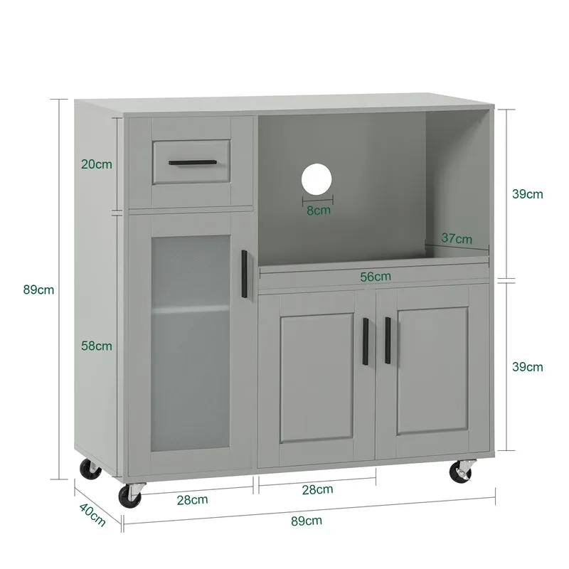SoBuy FSB78-HG Desserte Cuisine avec Roulettes, Roues et Support Micro-Ondes, Mobile, pour Cuisine et Salle à Manger, Usage Quotidien – L88,5×P40×H89 cm, Gris