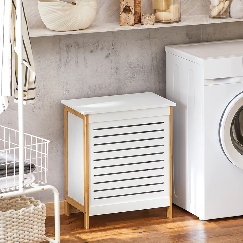 SoBuy FSS66-WN Corbeille à Linge, Coffre à Linge, Panier de Rangement, Corbeille Linge Sale avec Couvercle, Porte Vêtement Pour Laverie Salle de Bain