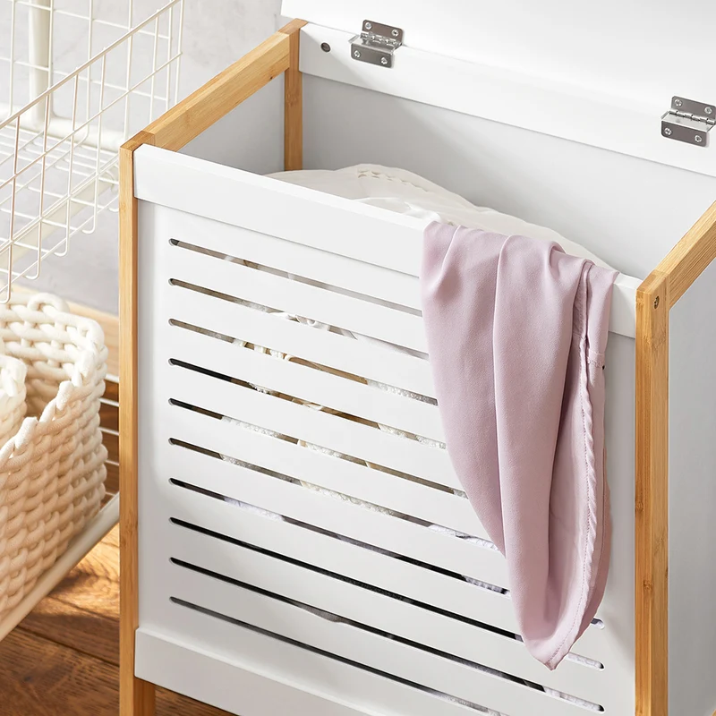 SoBuy FSS66-WN Corbeille à Linge, Coffre à Linge, Panier de Rangement, Corbeille Linge Sale avec Couvercle, Porte Vêtement Pour Laverie Salle de Bain