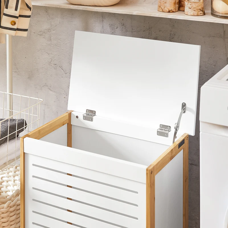 SoBuy FSS66-WN Corbeille à Linge, Coffre à Linge, Panier de Rangement, Corbeille Linge Sale avec Couvercle, Porte Vêtement Pour Laverie Salle de Bain