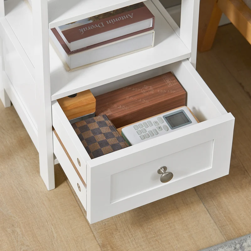SoBuy FBT91-W Table d’Appoint Haute Bout de Canapé pour Salon Bureau Cuisine en 3 niveaux avec 1 tiroir