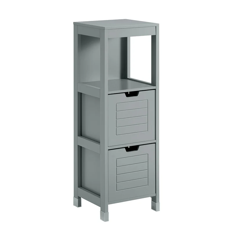 sebuyfr.comG127-SG Colonne Salle de Bain avec 2 Paniers, Format Compact, Design Moderne, pour Salle de Bain et WC, Rangement Optimisé – L30×P30×H89 cm, Bois, Gris