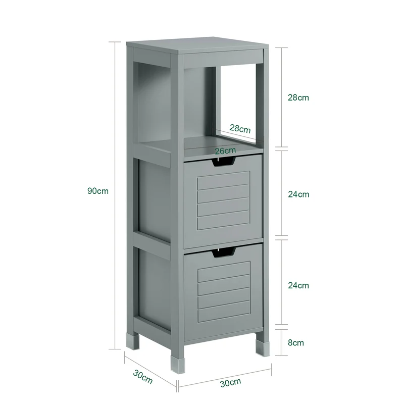 sebuyfr.comG127-SG Colonne Salle de Bain avec 2 Paniers, Format Compact, Design Moderne, pour Salle de Bain et WC, Rangement Optimisé – L30×P30×H89 cm, Bois, Gris