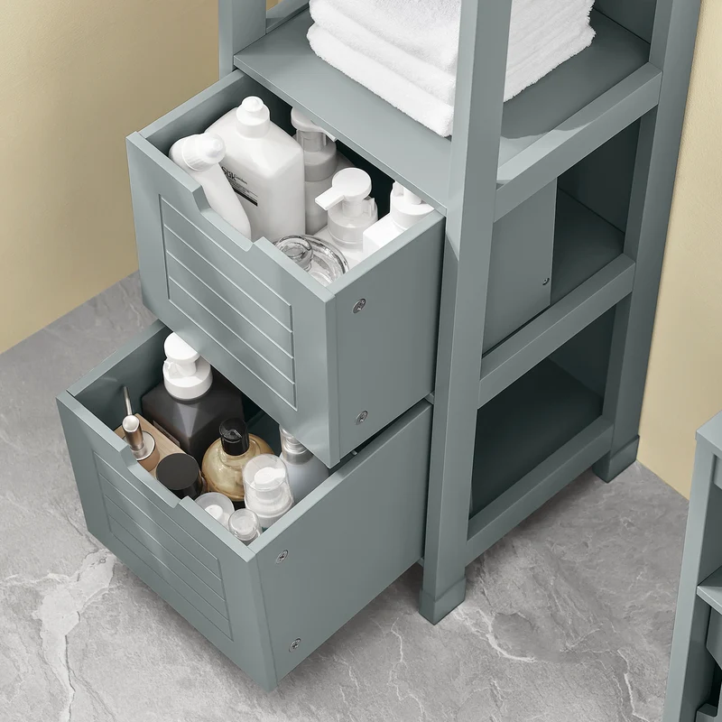 sebuyfr.comG127-SG Colonne Salle de Bain avec 2 Paniers, Format Compact, Design Moderne, pour Salle de Bain et WC, Rangement Optimisé – L30×P30×H89 cm, Bois, Gris