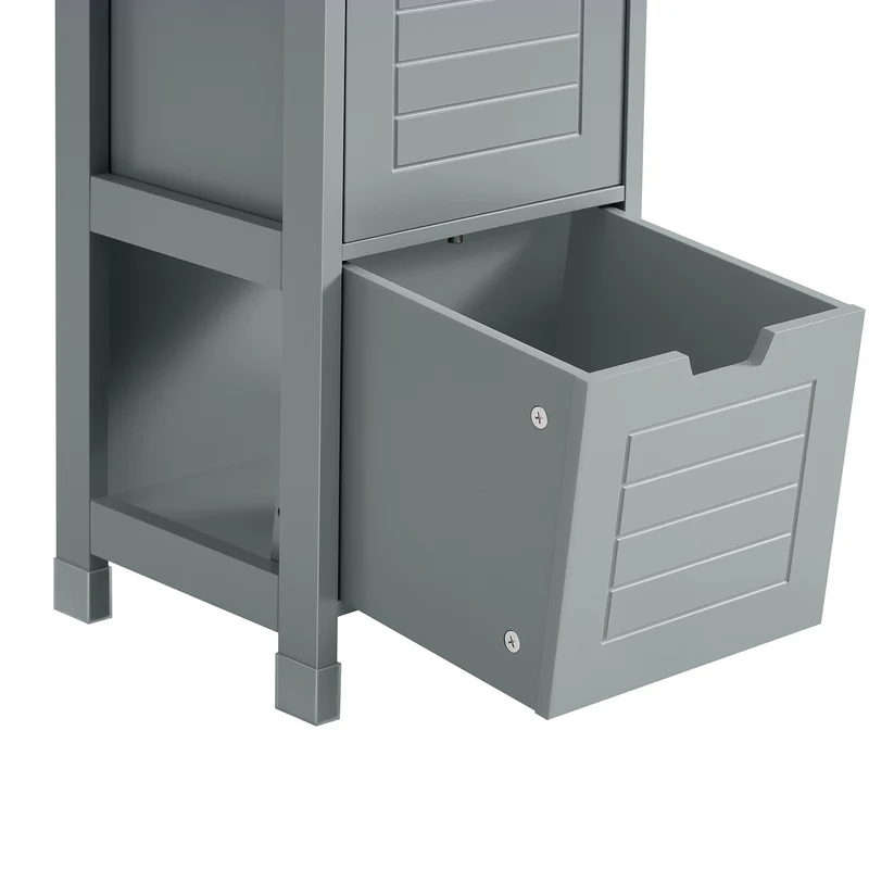 sobuyes.shopG126-SG Colonne Salle de Bain avec 4 Étagères et 2 Tiroirs, Gain de Place, pour Salle de Bain et WC, Usage Quotidien – L30×P30×H140 cm, Bois, Gris Clair
