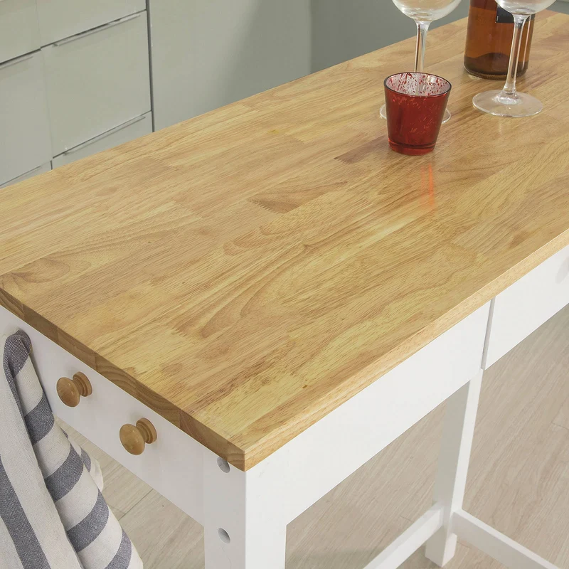 SoBuy FWT50-WN Set de 1 Table + 2 Tabourets Ensemble Table de Bar bistrot + 2 tabourets avec Repose-Pieds Table Mange-Debout Table Haute Cuisine – Blanc Naturel