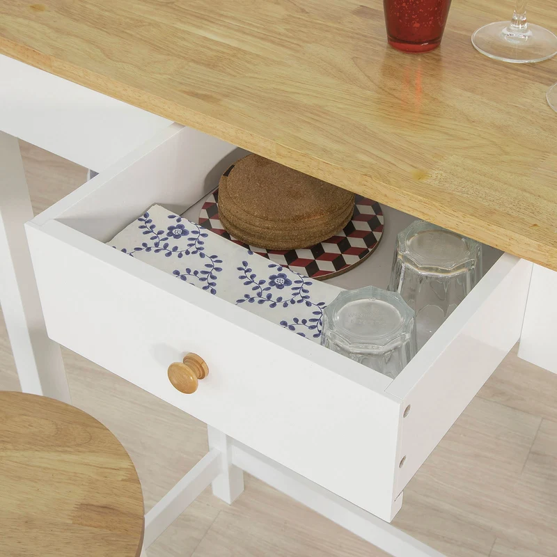 SoBuy FWT50-WN Set de 1 Table + 2 Tabourets Ensemble Table de Bar bistrot + 2 tabourets avec Repose-Pieds Table Mange-Debout Table Haute Cuisine – Blanc Naturel