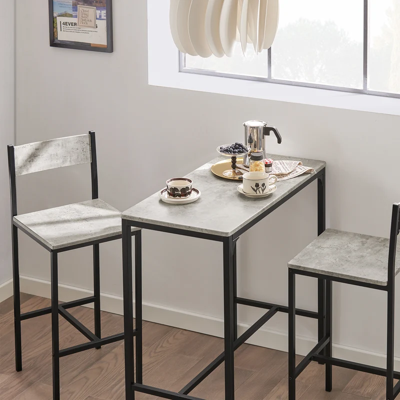 SoBuy OGT03-HG Ensemble Table Haute + 2 Tabourets – Table 87 cm, Tabourets Rangeables, Style Industriel Bois et Métal Noir