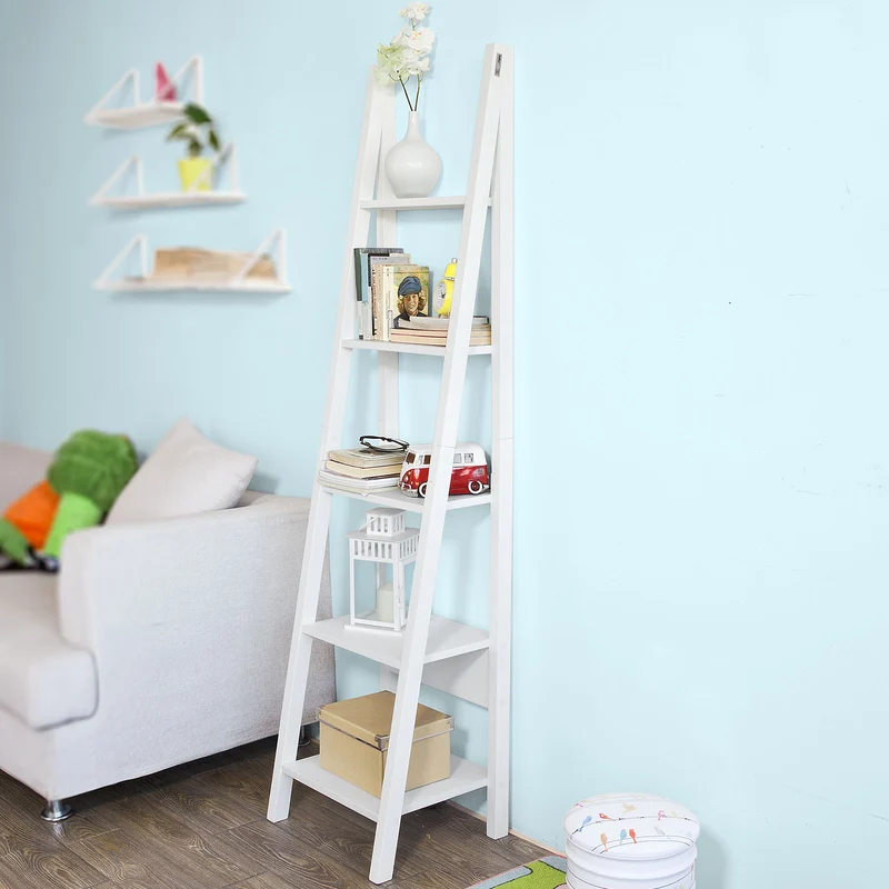 SoBuy FRG101-W Étagère style échelle Bibliothèque, 5 étages –Blanc