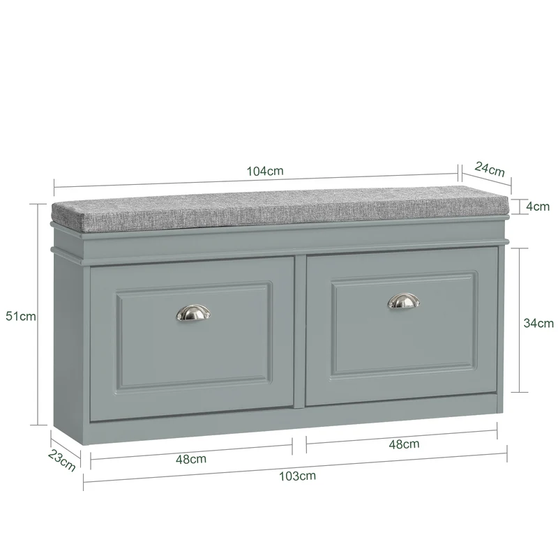 SoBuy FSR64-HG Banc à Chaussures 104 cm avec Coussin Déhoussable et 2 Abattants – Charge 150 kg – Bois FSC – Gris