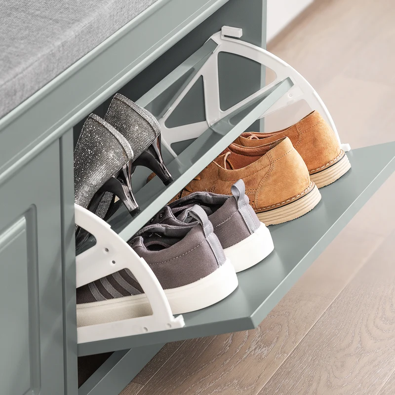 SoBuy FSR64-HG Banc à Chaussures 104 cm avec Coussin Déhoussable et 2 Abattants – Charge 150 kg – Bois FSC – Gris