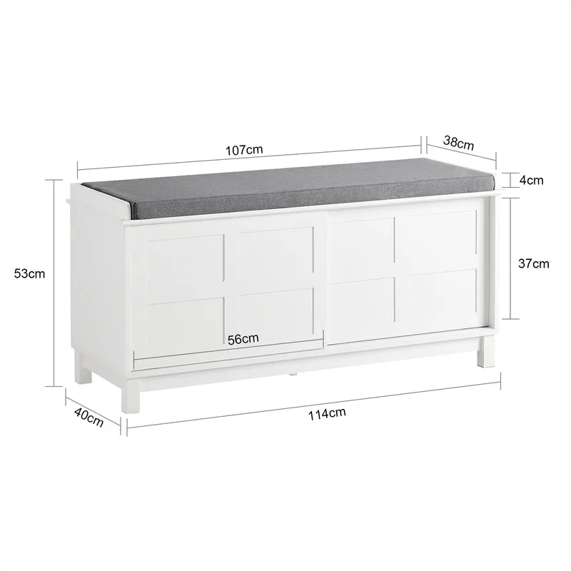 SoBuy FSR86-W Banc à Chaussures avec Coussin Rembourré et 2 Portes, Grande Capacité pour Entrée – 114x40x53 cm, Blanc