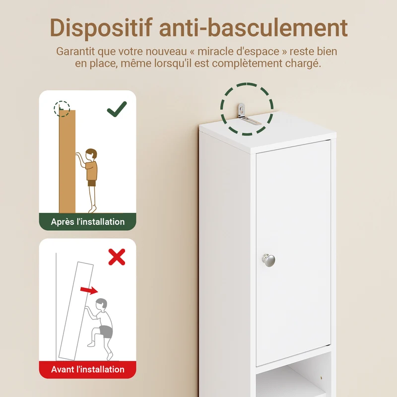 SoBuy BZR34-II-W Colonne Salle de Bain Étroite 20 cm – Rangement Gain de Place Blanc
