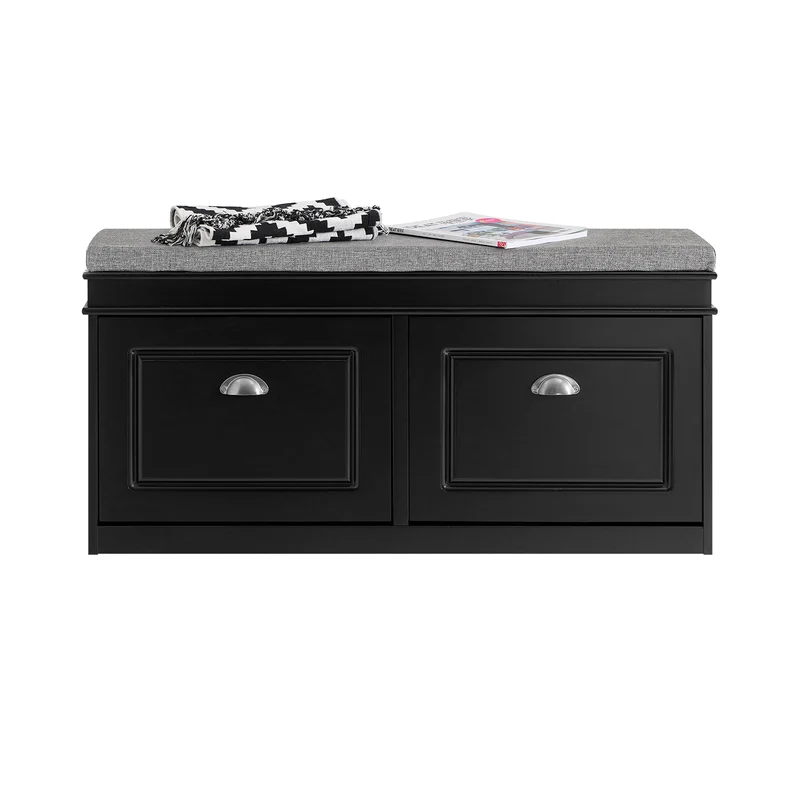 SoBuy FSR64-SCH Banc à Chaussures 2 Abattants avec Coussin Rembourré, Coffre de Rangement pour Entrée – 104x24x51 cm, Noir