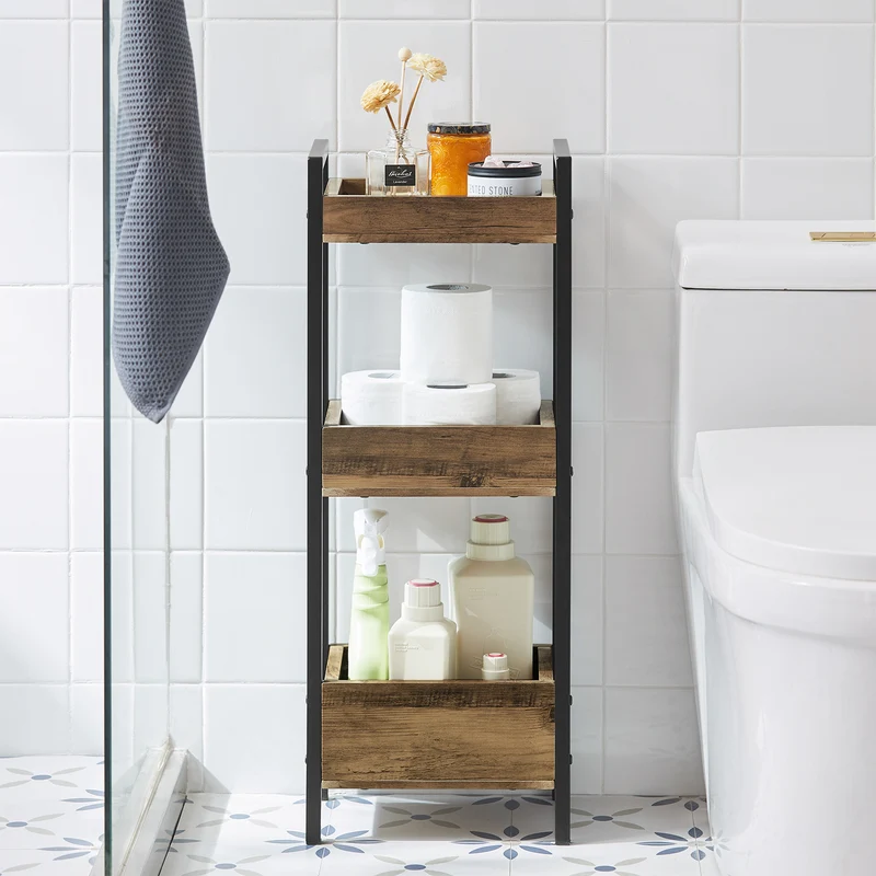 sebuyfr.comG226-F Meuble Salle de Bain Rangement avec 3 paniers - Rangement Serviteur de Douche Étagère de Stockage Salle de Bain Petit Meuble WC Rangement 28x20x74 cm