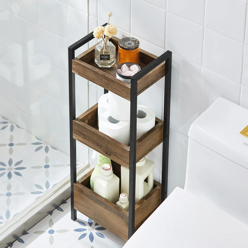 sebuyfr.comG226-F Meuble Salle de Bain Rangement avec 3 paniers - Rangement Serviteur de Douche Étagère de Stockage Salle de Bain Petit Meuble WC Rangement 28x20x74 cm
