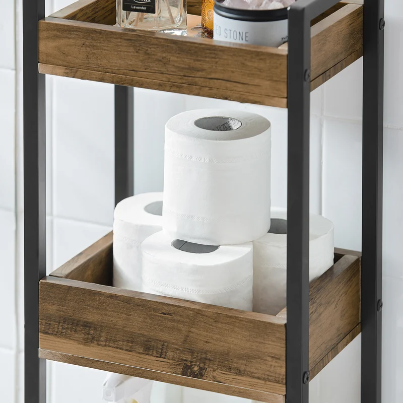 sebuyfr.comG226-F Meuble Salle de Bain Rangement avec 3 paniers - Rangement Serviteur de Douche Étagère de Stockage Salle de Bain Petit Meuble WC Rangement 28x20x74 cm