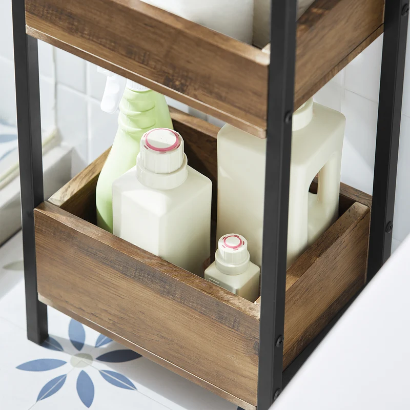 sebuyfr.comG226-F Meuble Salle de Bain Rangement avec 3 paniers - Rangement Serviteur de Douche Étagère de Stockage Salle de Bain Petit Meuble WC Rangement 28x20x74 cm