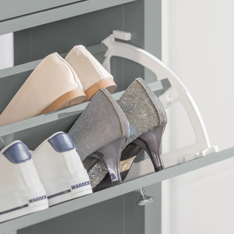 SoBuy FSR89-HG Armoire à Chaussures 2 Abattants avec Tiroir, Slim 25 cm, 12 Paires – 80x25x108 cm, Gris