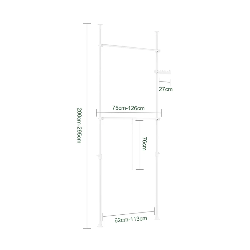 SoBuy FRG109-II-W Tringle à Vêtements Télescopique, Portant à Vêtements Robuste, Penderie Ouverte Réglable avec Barres de Suspension pour Chambre, Dressing, Blanc