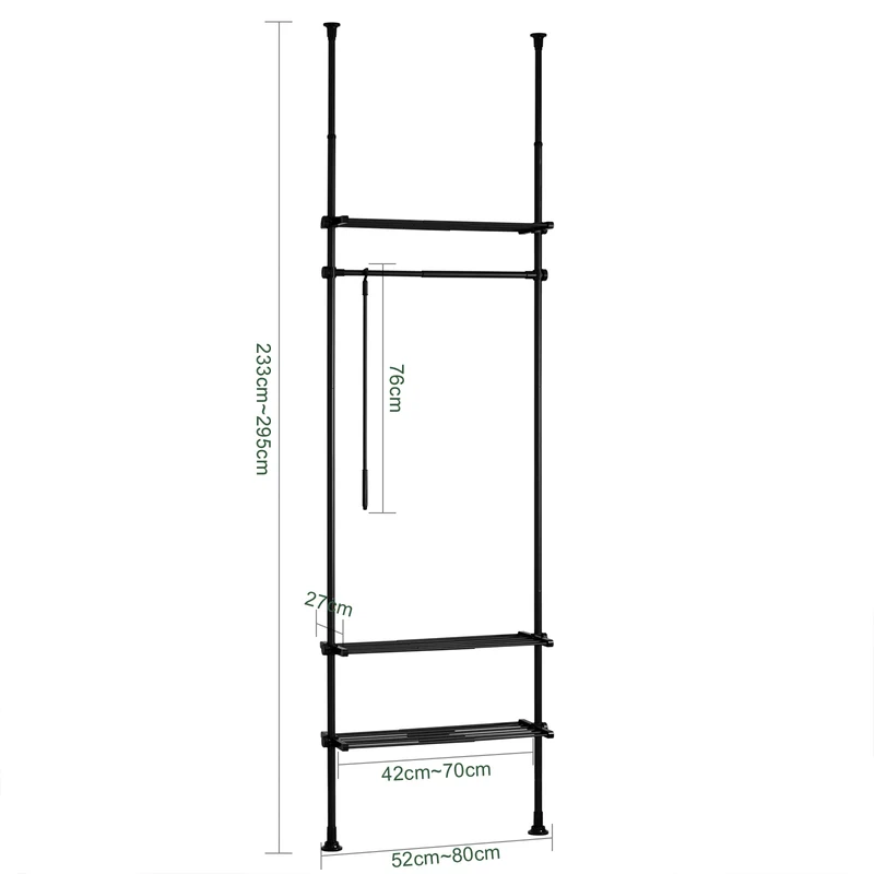 SoBuy KLS07-SCH Portant à vêtements télescopique solide - Penderie ouverte réglable avec tringles et étagères, Porte manteau pour chambre/dressing, Noir