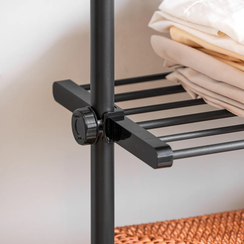 SoBuy KLS07-SCH Portant à vêtements télescopique solide - Penderie ouverte réglable avec tringles et étagères, Porte manteau pour chambre/dressing, Noir