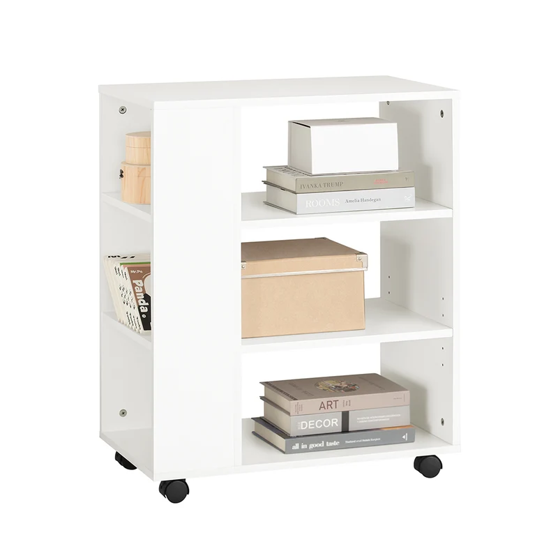 SoBuy FBT68-W Bout de Canapé Table Roulante avec Étagères de Rangement Bibliothèque à roulettes