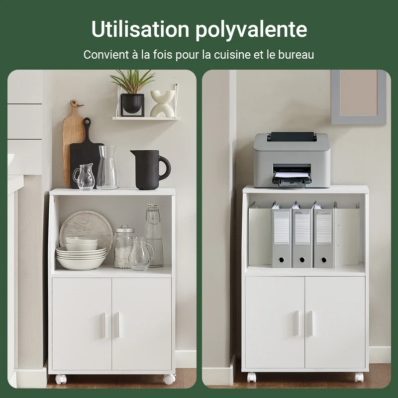 SoBuy FRG241-W Meuble de Rangement à Roulettes avec Portes et Étagère Réglable – Blanc
