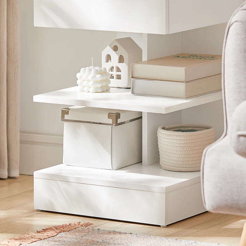 SoBuy FBT49-W Table de Chevet avec 1 Tiroir et 2 Étagères, Design Moderne, pour Salon et Chambre, Rangement Optimisé, Design Fonctionnel – L39×P39×H65 cm, Blanc