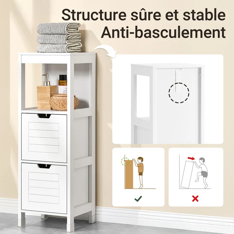sebuyfr.comG127-W Colonne Salle de Bain avec 2 Paniers, Format Compact, Design Moderne, pour Salle de Bain et WC, Rangement Optimisé – L30×P30×H89 cm, Bois, Blanc