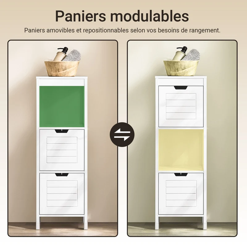 sebuyfr.comG127-W Colonne Salle de Bain avec 2 Paniers, Format Compact, Design Moderne, pour Salle de Bain et WC, Rangement Optimisé – L30×P30×H89 cm, Bois, Blanc