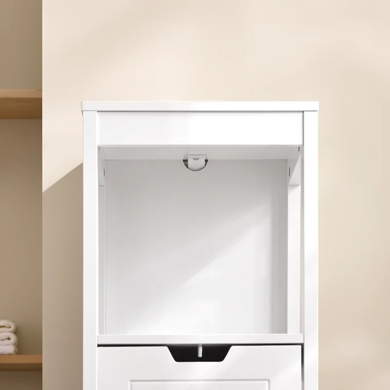 sebuyfr.comG127-W Colonne Salle de Bain avec 2 Paniers, Format Compact, Design Moderne, pour Salle de Bain et WC, Rangement Optimisé – L30×P30×H89 cm, Bois, Blanc
