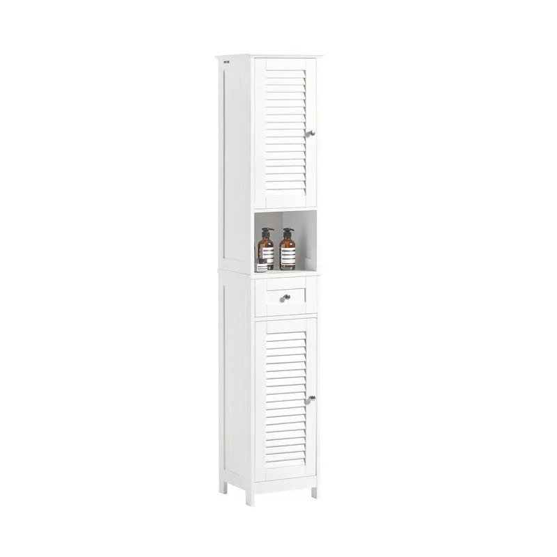 sebuyfr.comG236-W Colonne de Salle de Bain – 32 cm, 2 Portes Persiennes, Tiroir et Niche, Blanc