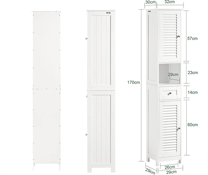 sebuyfr.comG236-W Colonne de Salle de Bain – 32 cm, 2 Portes Persiennes, Tiroir et Niche, Blanc