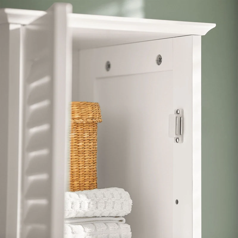 sebuyfr.comG236-W Colonne de Salle de Bain – 32 cm, 2 Portes Persiennes, Tiroir et Niche, Blanc