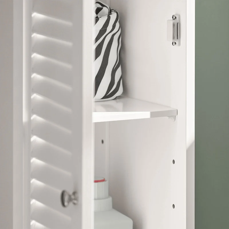 sebuyfr.comG236-W Colonne de Salle de Bain – 32 cm, 2 Portes Persiennes, Tiroir et Niche, Blanc