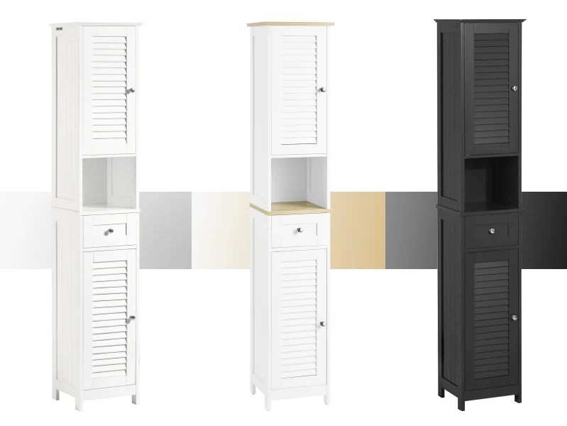 sebuyfr.comG236-W Colonne de Salle de Bain – 32 cm, 2 Portes Persiennes, Tiroir et Niche, Blanc