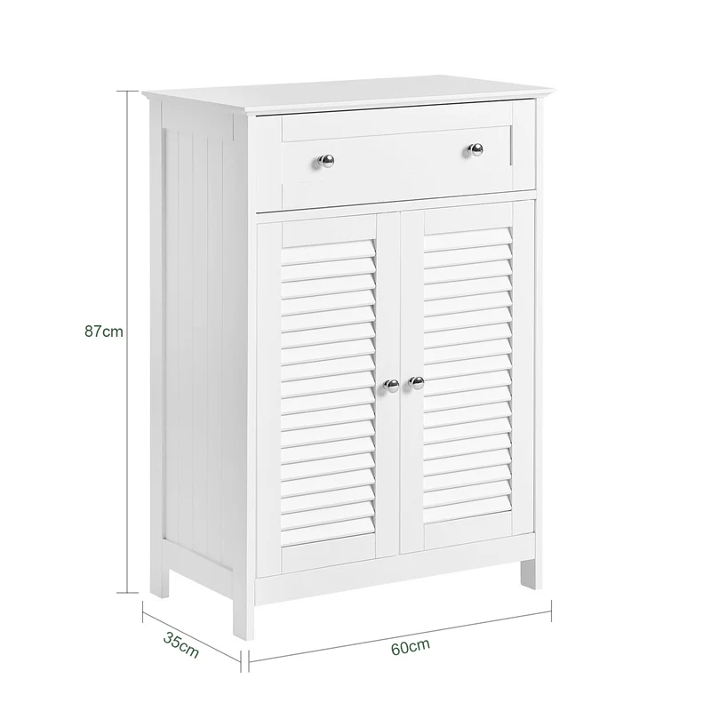 sebuyfr.comG238-W Meuble de Salle de Bain avec 2 Portes Persiennes – 1 Tiroir, Étagère Réglable, 60×35×87 cm, Blanc