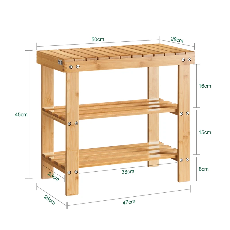 SoBuy FSR02-K-N Banc à Chaussures en Bambou avec Assise et Étagère de Rangement pour Entrée – 50x29x45 cm, Naturel