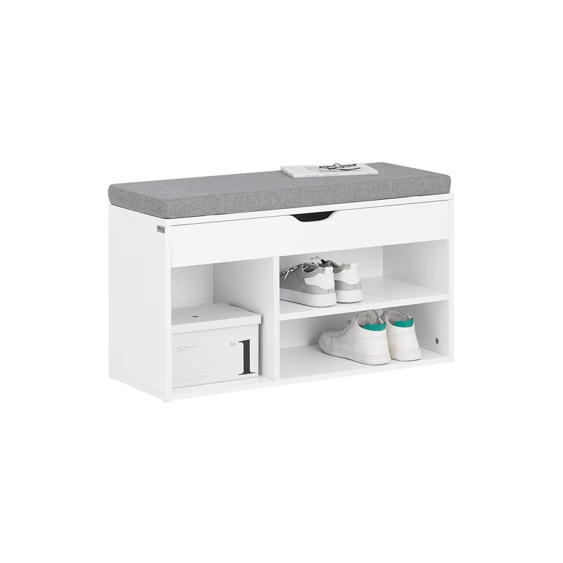 SoBuy FSR45-HG Banc à Chaussures avec Coussin Rembourré et Rangement pour Bottes, Meuble d'Entrée – 80x30x46 cm, Gris