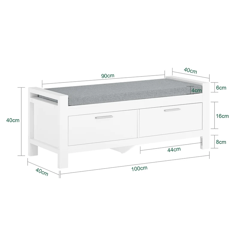 SoBuy FSR74-W Banc à Chaussures avec Coussin Rembourré et Rangement pour Entrée Couloir – 100x40x40 cm, Blanc