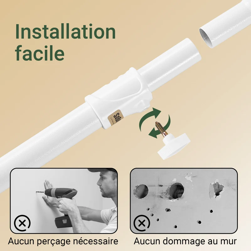 SoBuy KLS03-II-W Portant à vêtements télescopique solide - Penderie ouverte réglable avec tringles, Porte manteau pour chambre/dressing, Blanc