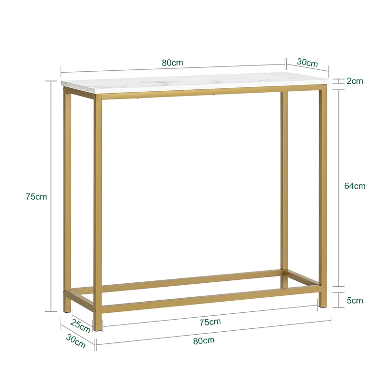 SoBuy FSB29-G Table Console Table d'Appoint Bout de Canapé Table d’Entrée Effet Marbre Cadre et 4 Pieds en Fer Haute Qualité – L80cm x P30cm x H75cm - Doré