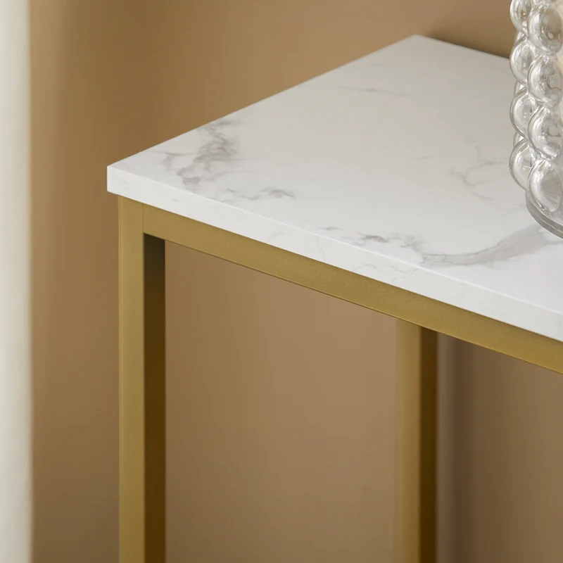 SoBuy FSB29-G Table Console Table d'Appoint Bout de Canapé Table d’Entrée Effet Marbre Cadre et 4 Pieds en Fer Haute Qualité – L80cm x P30cm x H75cm - Doré