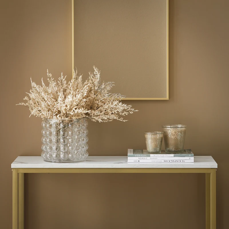 SoBuy FSB29-G Table Console Table d'Appoint Bout de Canapé Table d’Entrée Effet Marbre Cadre et 4 Pieds en Fer Haute Qualité – L80cm x P30cm x H75cm - Doré