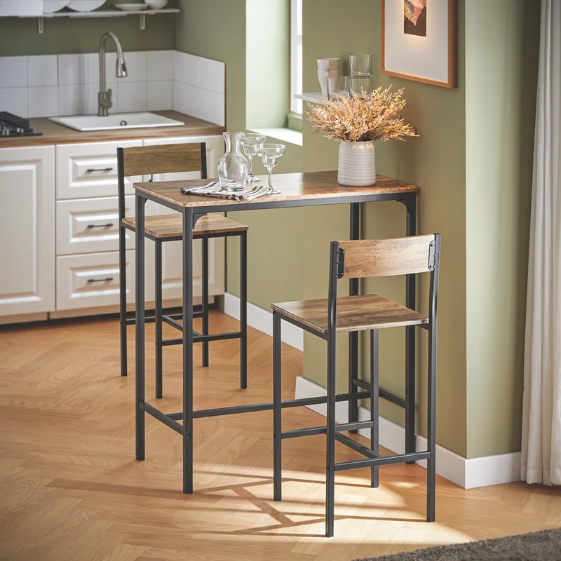 SoBuy OGT03-XL Table Haute avec 2 Tabourets de Bar – 100 cm, Tabourets Rangeables, Style Industriel