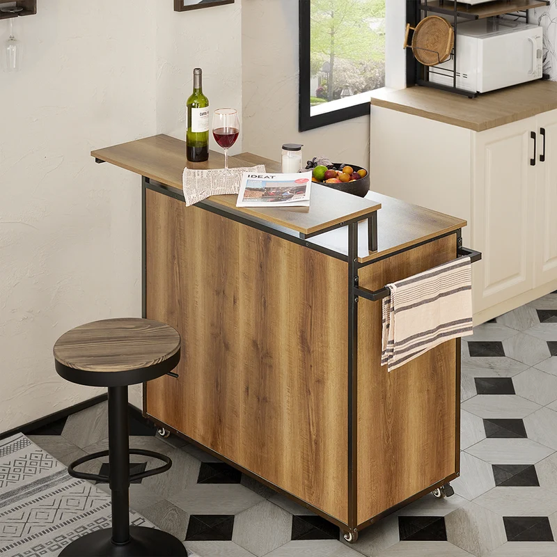SoBuy KNL02-PF Îlot Central de Cuisine avec 2 Portes, 3 Tiroirs, 1 Porte et 1 Étagère, pour Cuisine et Salle à Manger, Rangement Optimisé – L113×P69×H106 cm