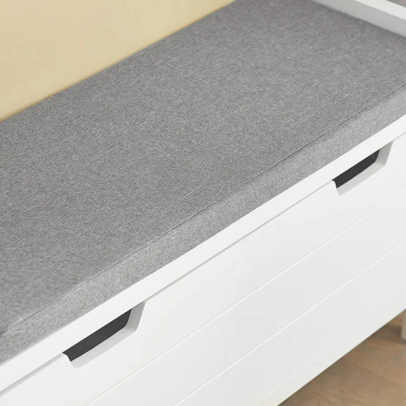 SoBuy FSR97-W Banc à Chaussures avec Coussin Rembourré et Étagères, Meuble d'Entrée – 91x30x50 cm, Blanc